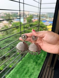Oxidized Silver Jhumka Earrings