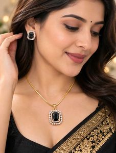 Elegant Black Stone Necklace &amp; Earrings Set