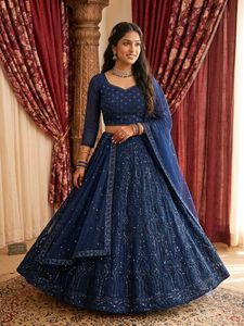 Elegant Navy Blue Sequin Lehenga