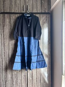 Chic Blue Denim & Black Shirt Dress