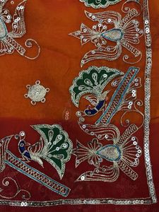 Embroidered Orange Saree