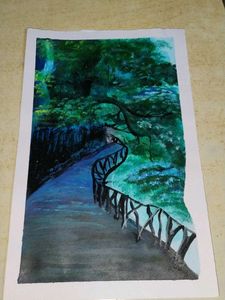 Serene Forest Path Watercolor Painting