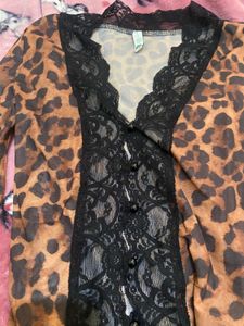 mesh lace leopard print top