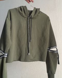 Olive Green Cropped Hoodie