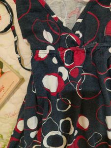 Stylish Navy &amp; Red Circle Print Wrap top