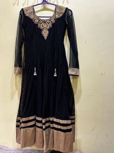 Elegant Black &amp; Gold Anarkali Dress