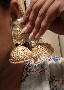 Peach And Golden Earrings