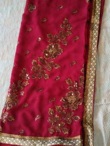 Elegant Embroidered Red Saree