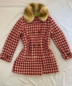 Tiffany Houndstooth Coat Faux Fur Trim