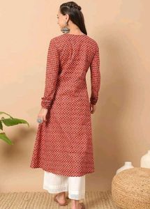 Red Printed Long Kurta with Full Sleeves