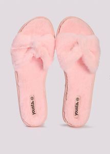 Cute Pink Bow Fur Slippers UK 7No.