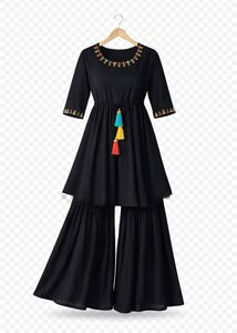 Black Kurta Set with Tassels