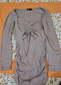 Ruched Cut-Out Long Sleeve Dress
