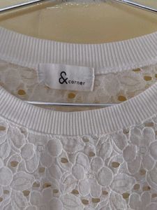 White Lace Floral Print Top