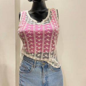 Bershka Embroidery Net Top