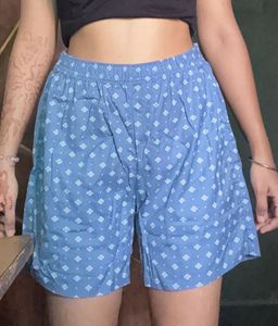 Blue Printed Pajama Shorts
