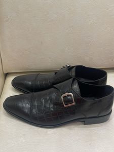 Men's Black Leather Monk Strap Shoes