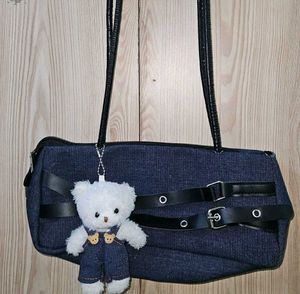 Savana Denim Shoulder Bag with Teddy Charm