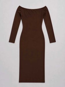Chic Brown Off-Shoulder Long Sleeve Dress