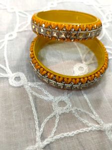 Yellow and brown kda Embellished Bangles Set