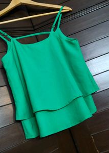 Ginger Solid Green Layered Spaghetti Top