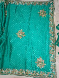 Teal Embellished Saree with Blouse
