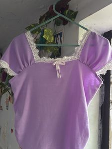 Sweetheart Lace Trim Purple Top