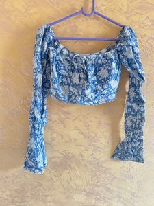 Blue Floral Print Crop Top