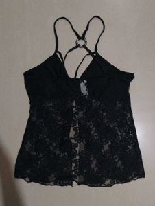 Middle Slit Elegant Black Lace Camisole