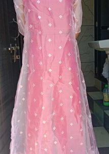 Elegant Pink Organza Kurta Set with Ruffle Detail