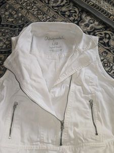 White Denim Moto Vest