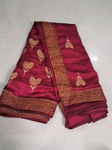 Maroon Embroidered Silk Saree