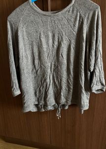Grey Drawstring Knit Top