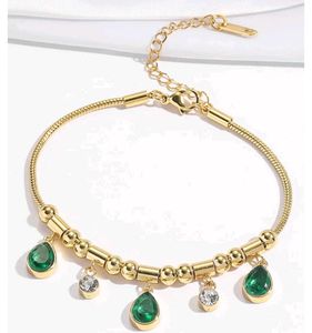 Anti-Tarnish Gold Tone Emerald Drop Bracelet