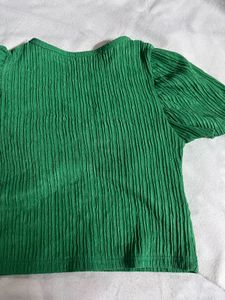 Vibrant Green Cropped Puff Sleeve Top