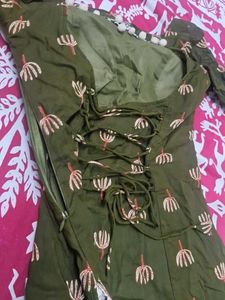 Olive Green Printed Padded short kurti