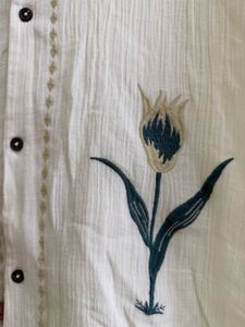 Men's Cream Embroidered Button-Up Shirt