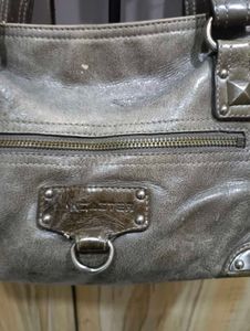 Stylish Grey Leather Handbag with Studs
