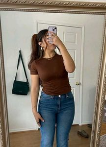 Women's Brown Basic Fitted Top