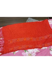 Vibrant Red Scarf with Unique Embellishments