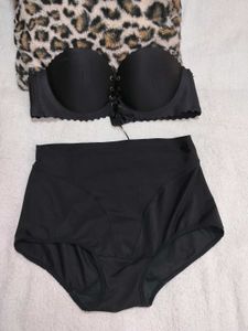 Lace-up Strapless Bra & High-Waist Briefs Set