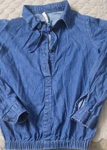 Pantaloons Girls Denim Shirt With Neck Bow
