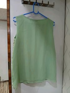 Mint Green Sequin Top and yellow jacket