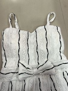 Striped Lace Dress with Bow