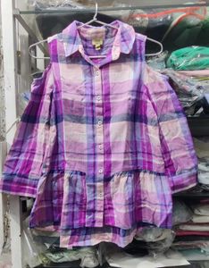 Chic Plaid Cold Shoulder Tunic Top