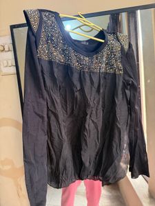 Sparkling Black Long Sleeve Blouson PArtyTop