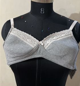 Padded Grey Bra with Lace Trim