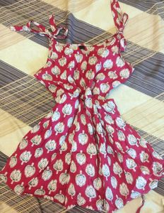 Cute Red Artichoke Print Mini Kurti