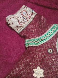 Maroon Khada Dupatta Set Heavy Pearl &amp; Zari work