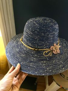 Chic Blue Wide Brim Hat with Flower Accent